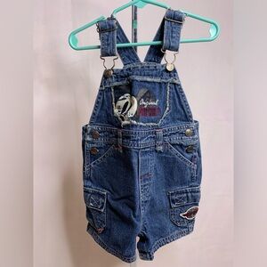 Vintage Mickey Mouse denim bibs Disney original overalls short tails 18 months